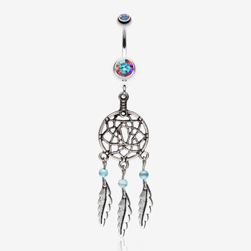 Classic Pewter Dream Catcher Belly Ring-Aurora Borealis